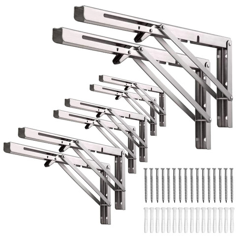 MINGT Folding Shelf Brackets - Heavy Duty Metal Collapsible Shelf Bracket for Bench Table, Shelf Hinge Wall Mounted Space Saving DIY Bracket (10-Inch, 8 pcs)