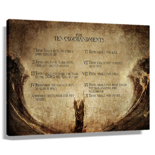 Ten Commandments Poster Scripture Wall Art Framed Canvas Quotes Wall Decor Modern Vintage Prints Christian Artwork Bible Quotes Poster Decorations For Bedroom Classic Pictures Framed (16x24 inch)