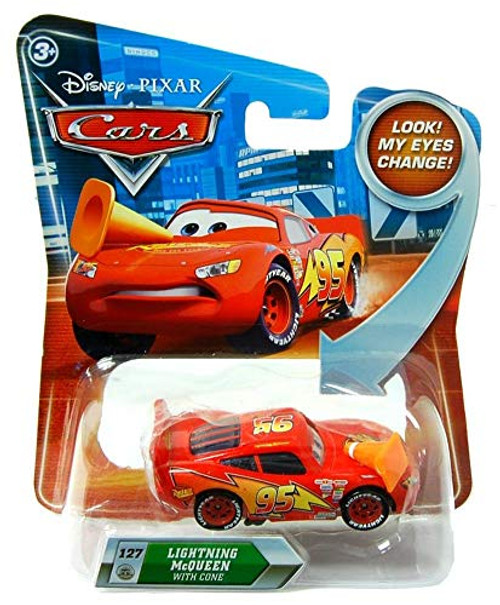 Disney / Pixar CARS Movie 127 Die Cast Car with Lenticular Eyes Series 2 Lightning McQueen with Cone