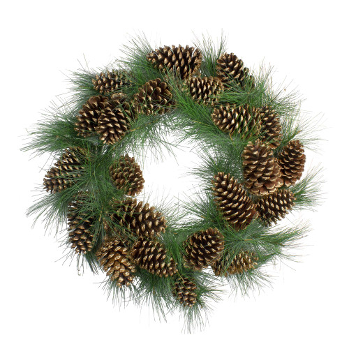Long Needle Pine and Pine Cone Artificial Christmas Wreath - 24-Inch, Unlit