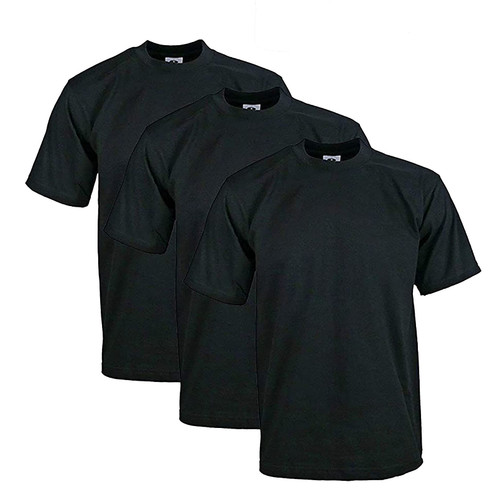 Pro Club Men's 3-Pack Heavyweight Cotton Short Sleeve Crew Neck T-Shirt, Black, 5X-Large