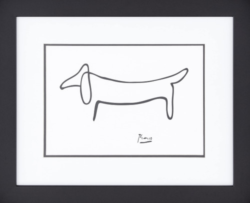 Buyartforless Framed The Dog (Le Chien) Drawing by Pablo Picasso 14x11 Art Print Poster Double Mat, Black, White