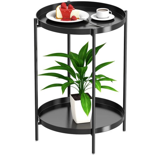 OVICAR Tray End Table - Metal Side Table 2 Tier Nightstand Round Accent Coffee Table Sofa Side Table Waterproof Indoor Outdoor Snack Table Removable Tray Table for Living Room Bedroom Office Black OVICAR Tray End Table - Metal Side Table 2 Tier Nightstand Round Accent Coffee Table Sofa Side Table Waterproof Indoor Outdoor Snack Table Removable Tray Table for Living Room Bedroom Office Black