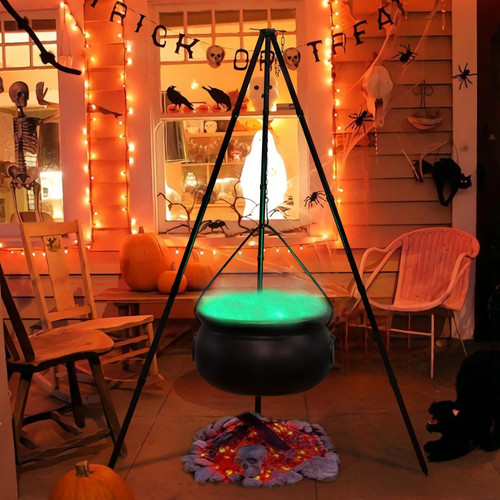 Halloween Decorations Outdoor - Witches Cauldron on Tripod with Lights - Black Plastic Cauldron Candy Bucket Decoration for Yard Home Porch Outside