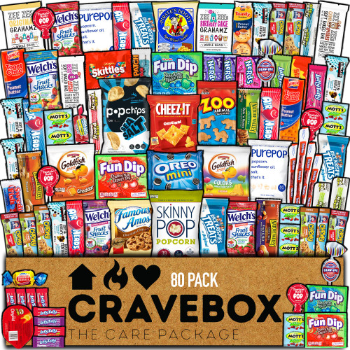 CRAVEBOX Snack Box Variety Pack Care Package (80 Count) Halloween Treats Gift Basket Boxes Pack Adults Kids Grandkids Guys Girls Women Men Boyfriend Candy Birthday Cookies Chips Teenage Mix College Student Food Sampler Office School
