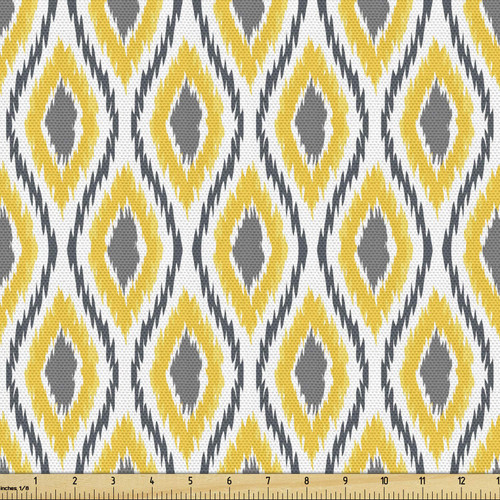 Lunarable Ikat Fabric by The Yard, Oval Double Zigzag Ikat Motifs Exotic Japanese Culture Design, Decorative Fabric for Upholstery and Home Accents, 3 Yards, Yellow White Lunarable Ikat Fabric by The Yard, Oval Double Zigzag Ikat Motifs Exotic Japanese Culture Design, Decorative Fabric for Upholstery and Home Accents, 3 Yards, Yellow White