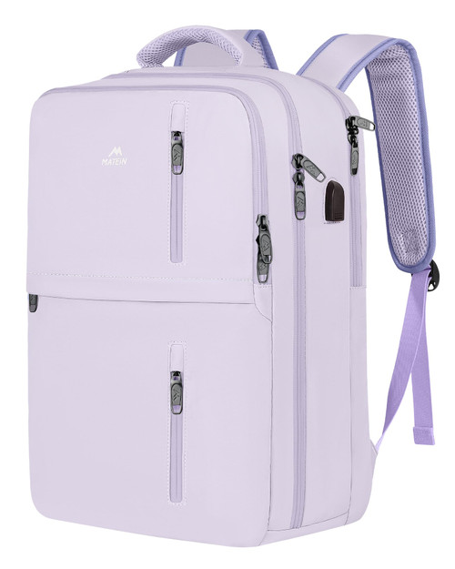 MATEIN Travel Backpack for Women, Flight Approved 17 Inch Carry on Luggage Backpacks with USB Charge Port, 40L Laptop Backpack Underseat Daypack Business College Weekender Overnight Bag, Light Purple