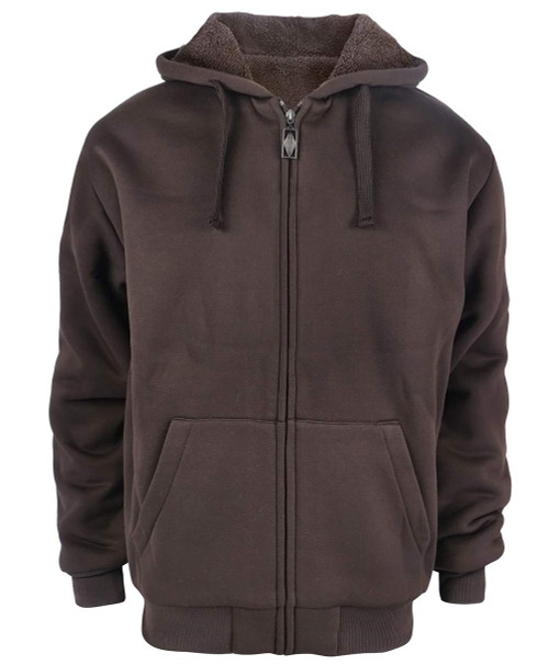 Gary Com Sherpa Lined Fleece Hoodies for Men Heavyweight Full Zip Up Long Sleeve Solid Brown Sweatshirts Zipper Jackets Coffee L