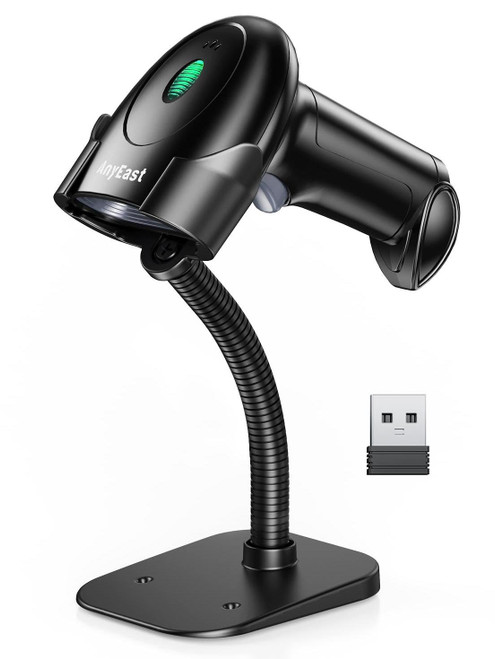 Bluetooth Barcode Scanner, Anyeast USB Wired Barcode Scanner with Stand Work with Windows Mac POS Android iOS, 2D 1D QR Code Reader for Library Supermarket Warehouse
