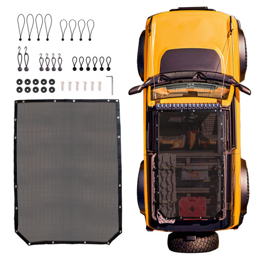 RERPRO Sunshade Compatible with 2021 2022 2023 New Ford Bronco 2 Door Sun Shade Bikini Top Roof Bimini Soft Mesh Net Exterior Accessories, Blocks UV, Wind, Noise, Black