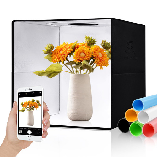 STN Photo Light Box 16"x16" 160LEDs Folding Light Box Photography CRI ?97 Photo Studio Light Box with 6 Kinds Double- Sided Color Backgrounds and Diffuser for Jewelry and Small Products