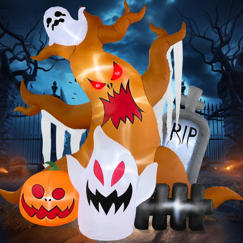 MICOCAH 10 FT Halloween Inflatables Tree with Ghosts Pumpkin Tombstone, Inflatable Halloween Decorations Outdoor with Built-in Red LEDs in Eyes, Blow Up Yard Decorations for Garden Yard Lawn Holiday