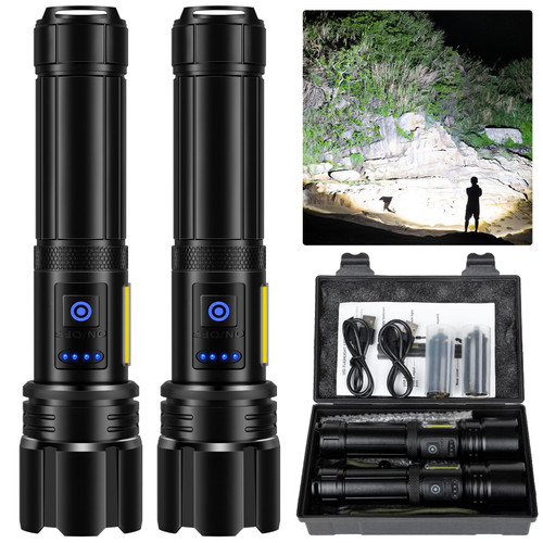 Kicoeoy Rechargeable Flashlights High Lumens, Led Flashlight 250000 Lumens Bright Flash Light with 7 Modes, Flashlights for Camping, Emergencies, IPX7 Waterproof (2 Pack)