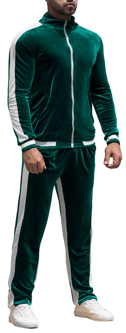RPOVIG Velour Tracksuit Sweatsuit Velvet:Men's Jogging track suit 2 Pieces Set Zip Up Sweatshirts Jacket Pants With Pockets Green