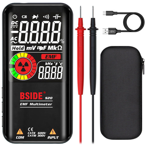 BSIDE Rechargeable Digital Multimeter Color LCD 3 Results Display 9999 Counts Auto-Ranging EMF Detector Capacitance Voltage Tester with Protect Case