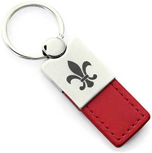 Au-Tomotive Gold, INC. Fleur-De-Lis Red Leather Chrome Car Fob Key Chain Ring Au-Tomotive Gold, INC. Fleur-De-Lis Red Leather Chrome Car Fob Key Chain Ring