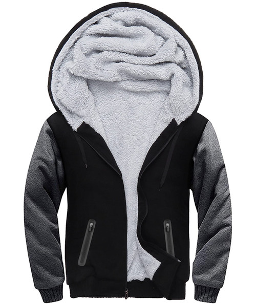 Men's Zip Up Hoodie Heavyweight Winter Sweatshirt Fleece Sherpa Lined Warm Jacket(Black/Grey,X,Large)