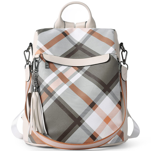 BROMEN Backpack Purse for Women Leather Anti-theft Travel Backpack Fashion Shoulder Bag Beige Plaid BROMEN Backpack Purse for Women Leather Anti-theft Travel Backpack Fashion Shoulder Bag Beige Plaid