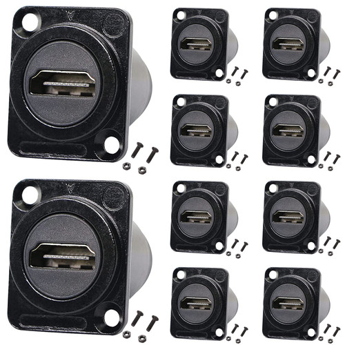 PENGLIN 10Pack HDMI Panel Mount Coupler, HDMI D-Type Pass Through Connector, Female to Female 4K Adapter, HDMI Bulkhead Extension 4K 60hz 3D and HDR with Cap