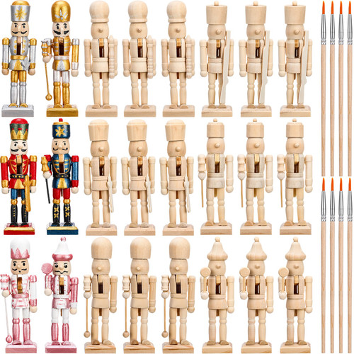 Yunsailing 56 Pcs Christmas Unfinished Nutcracker Figurines Set, Include 24 Wooden Unpainted Nutcracker Puppet DIY Walnut Soldier Ornament Decoration with 8 Paint Brushes 24 Beards for Xmas Kids Gifts Yunsailing 56 Pcs Christmas Unfinished Nutcracker Figurines Set, Include 24 Wooden Unpainted Nutcracker Puppet DIY Walnut Soldier Ornament Decoration with 8 Paint Brushes 24 Beards for Xmas Kids Gifts