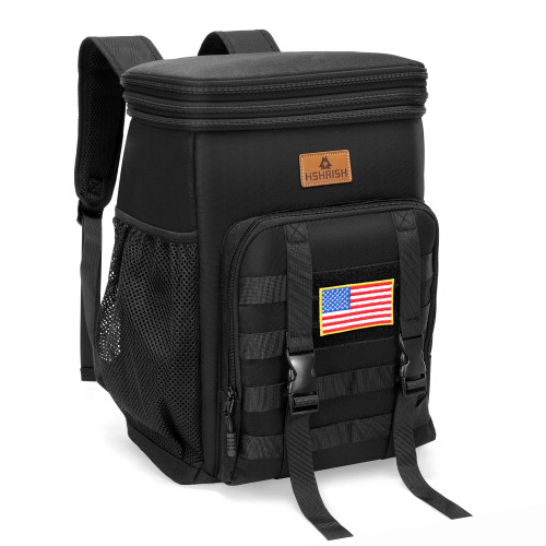 Expandable Backpack Cooler, Waterproof Insulated Soft Coolers Backpack, Leakpoof Heavy Ice Chest Tactical Backpack for Men Adults Daytrip Camping Beach Travel,30L,Black