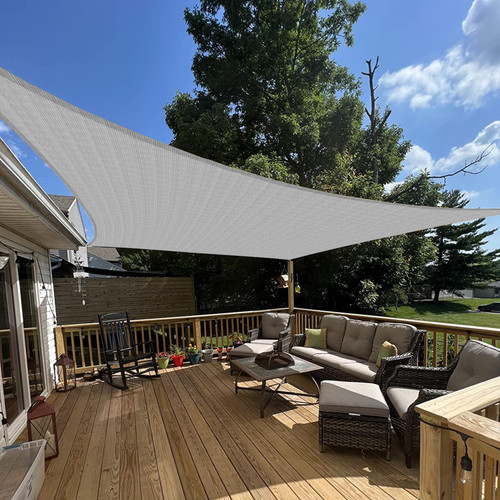 E&K Sunrise 14' x 14' Sun Shade Sail Rectangle Canopy Shade Cover UV Block for Pergola Patio Backyard Garden Outdoor (Gray)