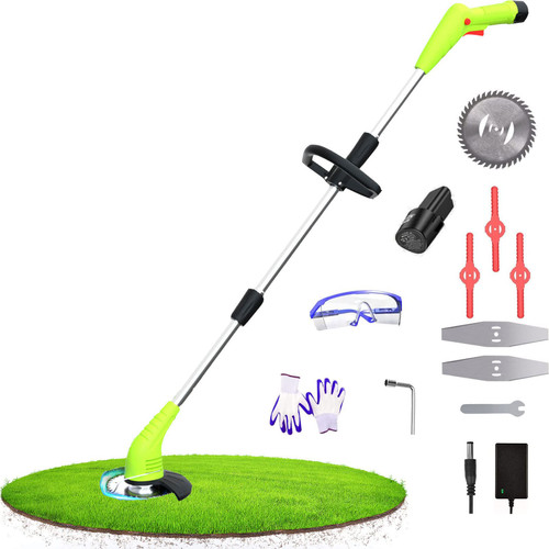 HooSeen Cordless Weed Wacker, Grass Trimmer with 3 Types Blades and 2.0Ah Li-Ion Battery Powered,12V Electric Weed Trimmer/Edger for Garden Yard Work and Lawn Care (Green-2)