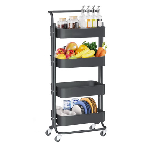 Large Carbon Steel Rolling Cart, XL Storage Cart, Tall Rolling Carts with Wheels, Rolling Cart Organizer, Metal Cart, Organizer Cart, 4 Tier Rolling Cart Metal, Rolling Utility Cart, Bedside Cart