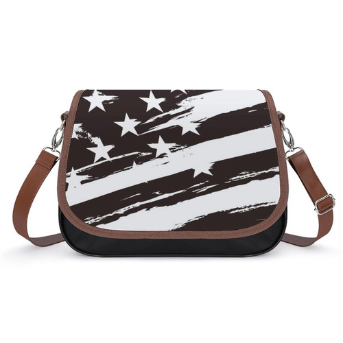 American US Flag Black And White Women's PU Leather Purses Soft Crossbody Bag Shoulder Handbags