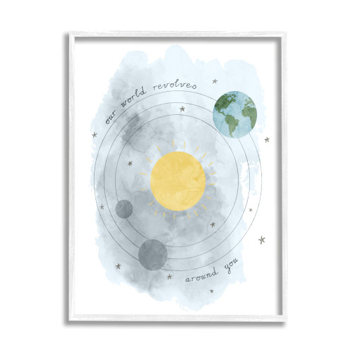 Stupell Industries World Revolves Around You Solar System Planetary Illustration,Design by Daphne Polselli, Blue, 16 x 20