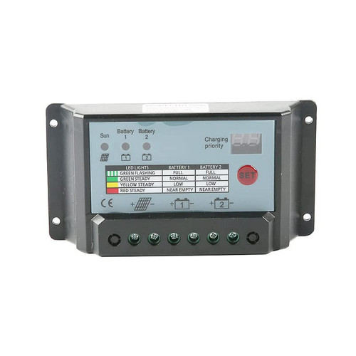 QAZNHODDS Solar Charge Controller 10A/20A/30A PWM Dual Battery for 12V 24V Battery Solar Power Panel Battery Regulator