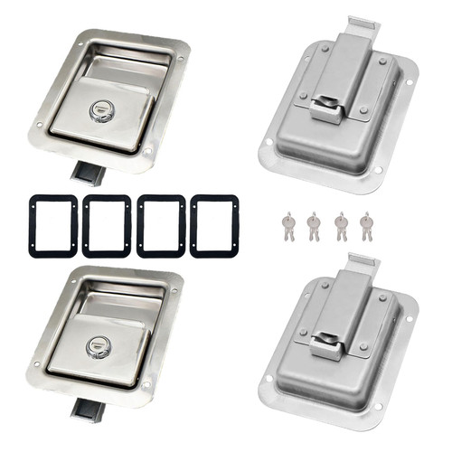 Ycsmyyds 4 Pack Stainless Door Lock Heavy Duty Flush Mount Handle Latch for Trailer Toolbox RV Handle Latch with Gasket Keys