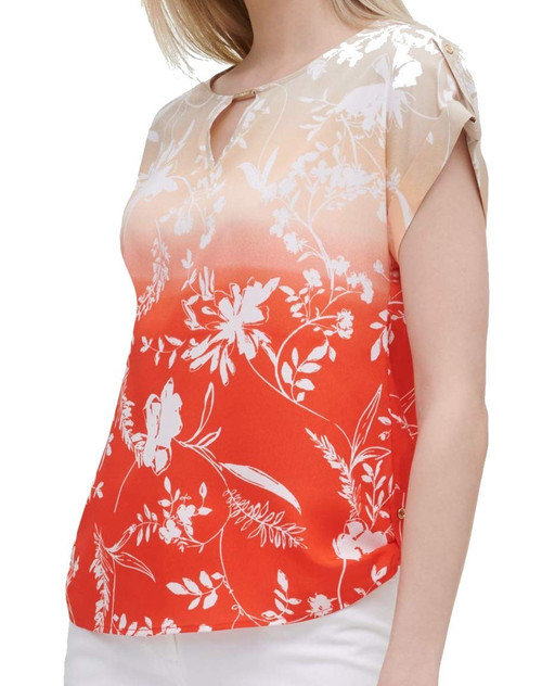 Calvin Klein Women's Sleeveless ROLL Sleeve W/BAR Hardware, Tango/Latte, Medium