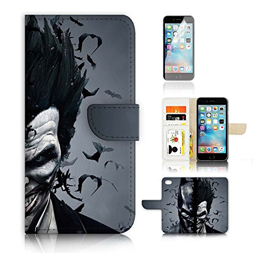 ( For iPhone 8 Plus / 7 Plus ) Flip Wallet Case Cover and Screen Protector Bundle A9502 Batman and Joker Super Hero
