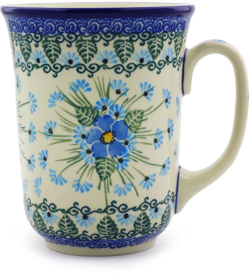 Polish Pottery Mug 17 oz made by Ceramika Artystyczna (Forget Me Not Theme)