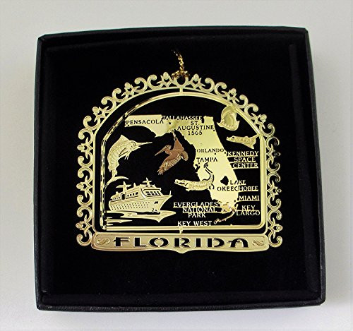 Florida State Brass Ornament Black Leatherette Gift Box Florida State Brass Ornament Black Leatherette Gift Box