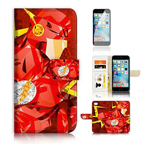 ( For iPhone 8 Plus / 7 Plus ) Flip Wallet Case Cover and Screen Protector Bundle A4265 Flash Super Hero