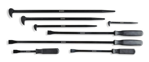EXXO | 8-Piece Pry Bar Set | 8, 12, 18, 25 Inch Handle Prybars | 6, 12, 16, 20 Inch Rolling Pry Bars | For Prying, Lifting and Moving