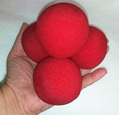 Goshman 3" Set of Four Huge Red Sponge Balls for Amazing Magic Tricks, with Instructions