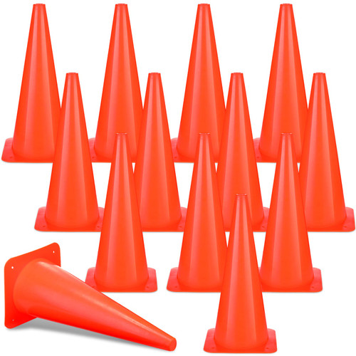 12 Pieces 18 Inch Traffic Cone Plastic Road Safety Parking Cones Weighted Hazard Cones Large Orange Construction Cone Driving Cones for Parking Lot Driving Training Driveway Road Safety