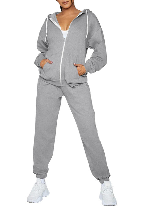TOLENY Women's Sweatsuit Outfit 2 Piece Workout Sets Full Zipper Sweatshirt and Long Pants Tracksuit Gray XL