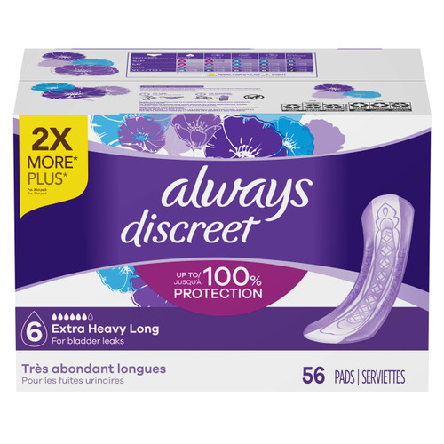 Always Discreet Extra Heavy Long Incontinence Pads, 56 Count (Pack of 1) Always Discreet Extra Heavy Long Incontinence Pads, 56 Count (Pack of 1)