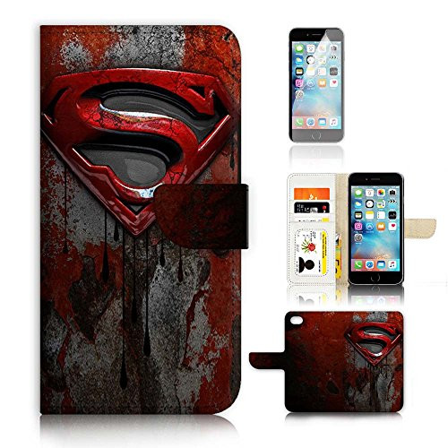 (For iPhone 8 Plus/iPhone 7 Plus) Flip Case Wallet Cover with Screen Protector - US B30007 - Superman Super Hero B30007
