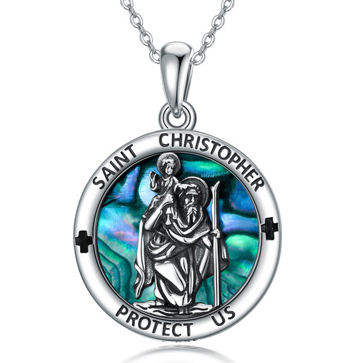 PROESS 925 Sterling Silver St Christopher Necklace for Men Women Christopher Pendant Archangel Medal Protect Us Jewelry Gifts