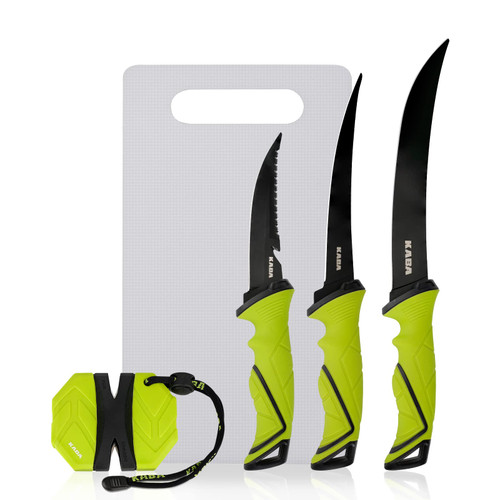 kaba Fishing Fillet Knife Set Saltwater Filleting Knife Set with Knife Sharpener and Cutting Board, Protective Sheath,Fishing Gear Fishing Tool Set