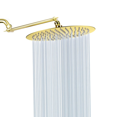 Rain Shower Head with 11'' Adjustable Arm, NearMoon High Pressure Stainless Steel Rainfall Showerhead, Ultra-Thin Design - Pressure Boosting (12-Inch Shower Head with Arm, Gold)