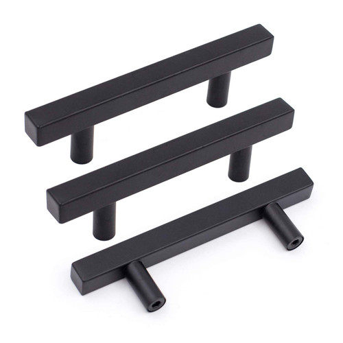 goldenwarm 30 Pack Black Kitchen Cabinet Pulls Modern T Bar Drawer Pulls Cabinet Hardware - LSJ22BK76 Euro Style Cabinet Door Handles Black Cabinet Drawer Pulls Kitchen Hardware