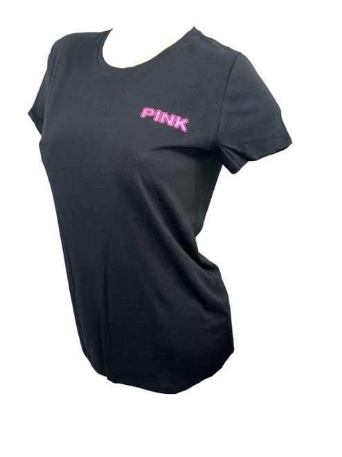 Victoria's Secret Pink Knit Short Sleeve Perfect Rhinestone Shine Tee Color Black New (as1, Alpha, s, Regular, Regular)