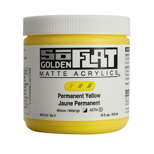 Golden SoFlat Acrylics, Permanent Yellow, 16 fl. oz./ 473ml Jar