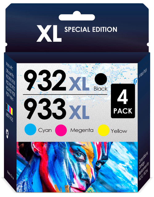 5-Star Compatible Replacement for HP 932XL 933XL. Works with OfficeJet 6600 6700 7610 7612 7510 7110 6100 Printers. 4 Pack (Black, Cyan, Magenta & Yellow)